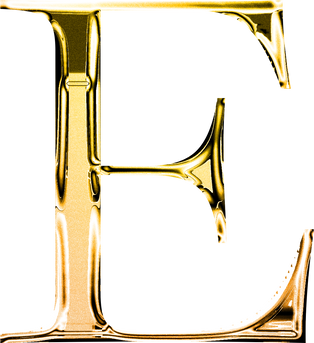 E gold metallic luxury chrome alphabet font